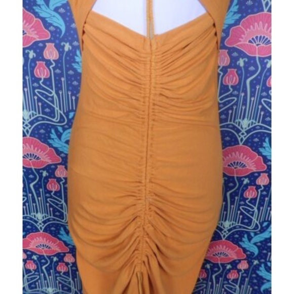 AmyLynn Mustard Yellow Orange Halter Knit Sexy Cut Out Vega Dress - Picture 5 of 7